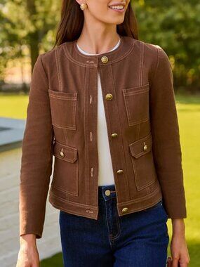 Avara Rhodes Brown Cotton Denim Utility Jacket Size M